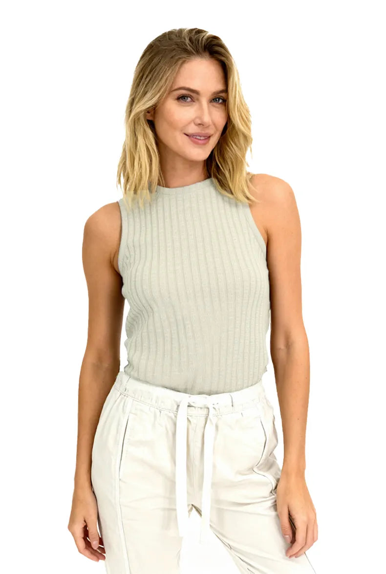 Women's Ribbed Tank Top | WTO-18099 Cotton Blend Sleeveless | Moss Green Layering Basic