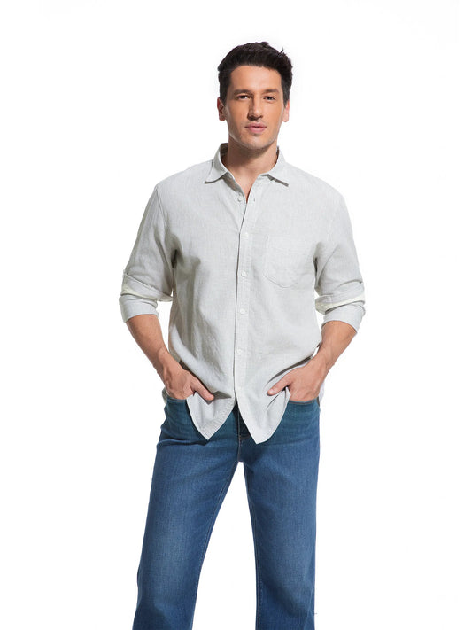 Men's Striped Linen Cotton Shirt | MSI-18332-01/03 Long Sleeve Button Down |Ink Green Stripe | 70% Cotton 30% Linen |