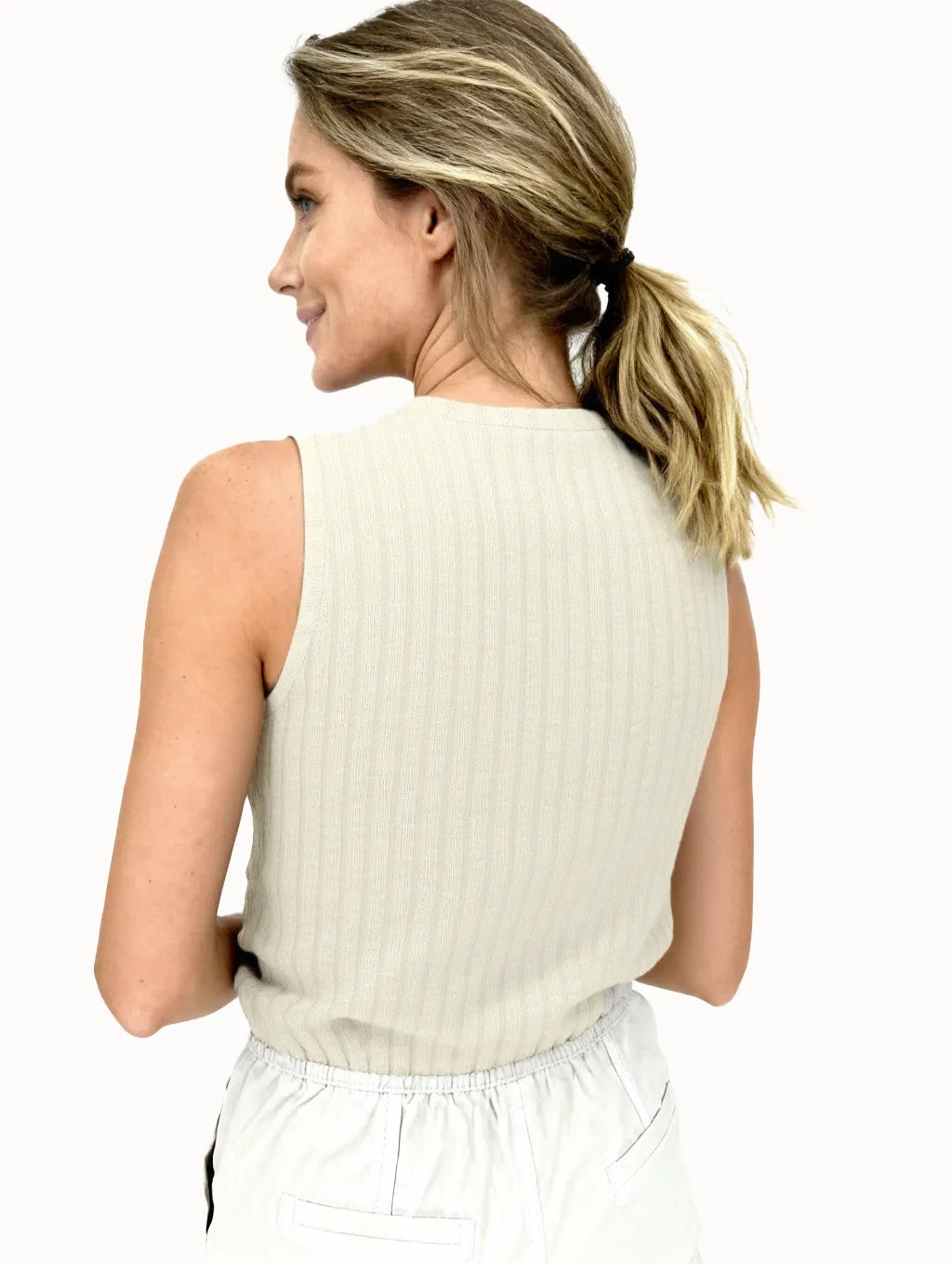 Women's Ribbed Tank Top | WTO-18099 Cotton Blend Sleeveless | Moss Green Layering Basic